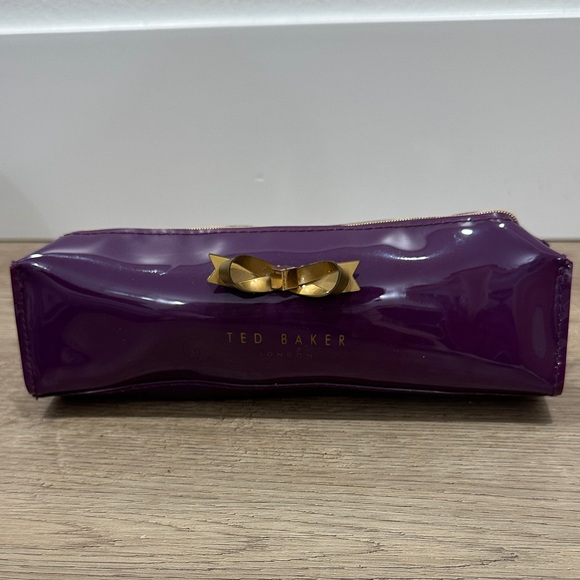 Ted Baker Handbags - Ted Baker Aker Purple Oxblood pencil case bow patent glossy pouch cosmetic bag